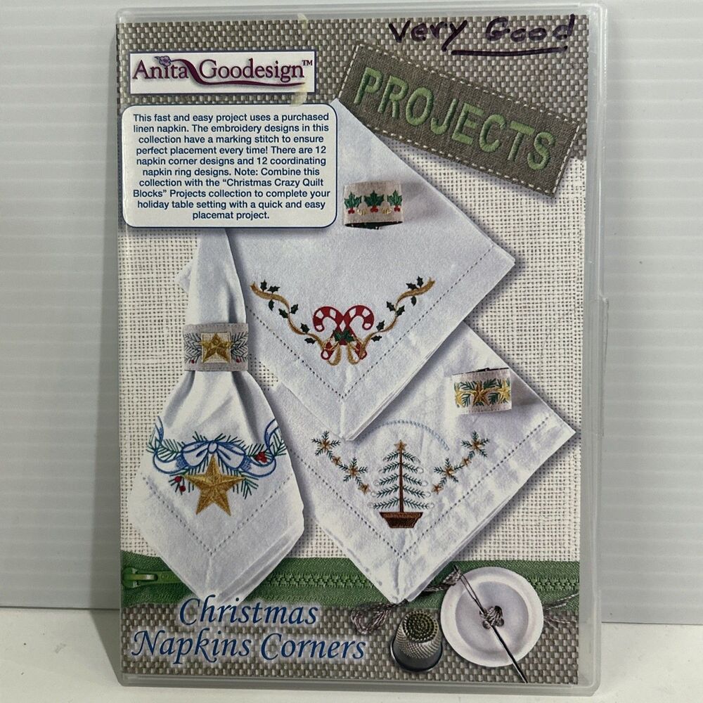 Anita Goodesign Christmas Napkin Corners Machine Embroidery Pattern Design CD